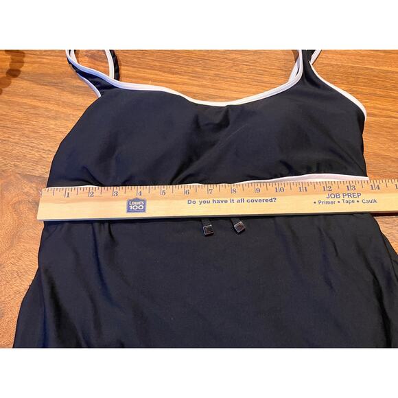 EcoSwim Size 12 Black White Swim Dress Built In Briefs One Piece Swimsuit - Picture 7 of 8